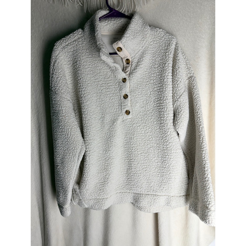 Aerie Cream Sherpa Fleece Button Up Pullover Sweatshirt Women Small